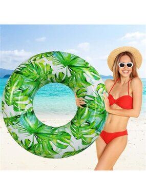 Inflatable Pool Float Adult Large Swimming Ring Jungle Leaf Green Brown XL